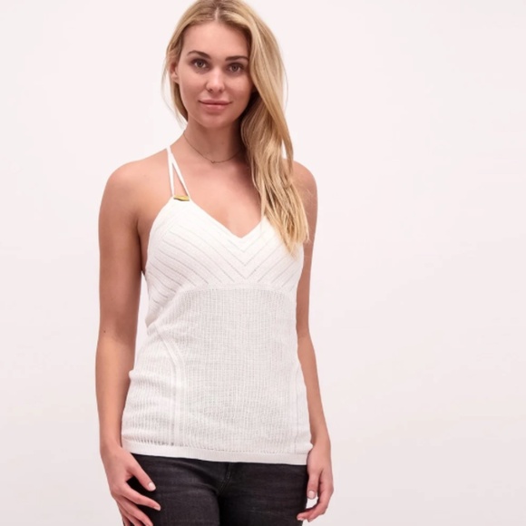 Guess  Women Sleeveless OPEN BACK Pointelle Knit Halter Top Cream M - Picture 5 of 17